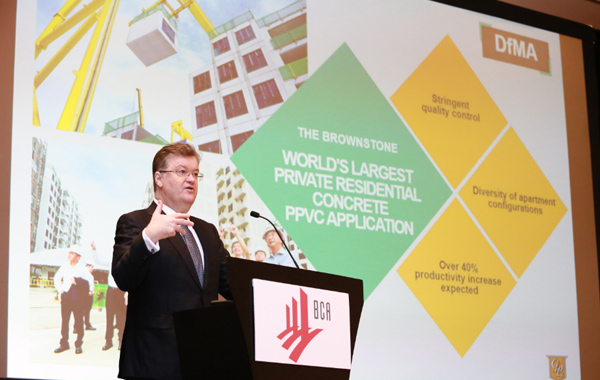Mr Grant Kelley, CEO of City Developments Limited (CDL), recounting CDL’s experiences in achieving significant productivity milestones, including the CDL Green Gallery and the Brownstone Executive Condominium PPVC projects — among the many firsts in Singapore’s foray into DfMA.