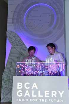 BCA CEO Dr John Keung and Minister Lawrence Wong at the launch ceremony of the BCA Gallery.