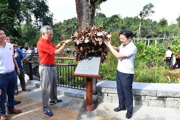 Prime Minister Lee Hsien Loong and Minister for National Development Mr Lawrence Wong unveiled a plaque to mark the opening of the Singapore Botanic Gardens Learning Forest.