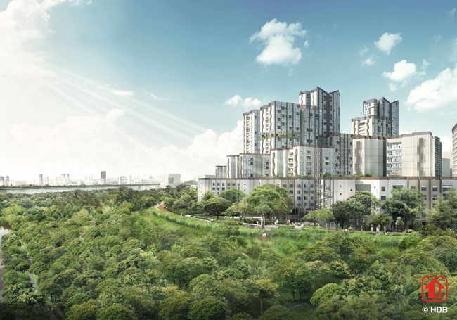 “Housing in the Woods” will leverage on hilly terrain of Woodlands North Coast, to create HDB homes with abundant greenery and views of the Admiralty Park and the Straits of Johor.