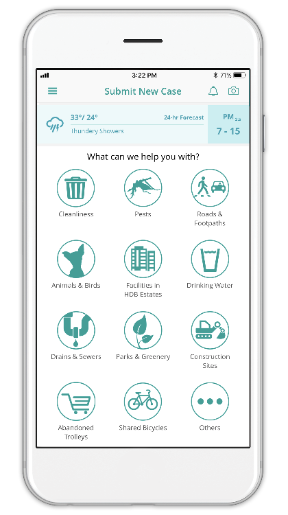 The OneService App categories for reporting municipal issues on the go.